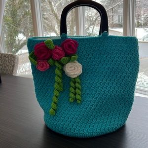 Handmade floral crochet hand bag